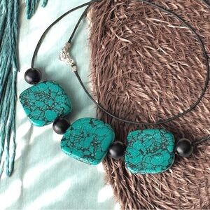 5 For $25💫Santa Fe Turquoise Square  Chunky Stone Pendant Necklace